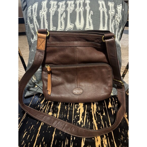 FOSSIL Brown Tan Leather Morgan Traveler Crossbody Messenger Bag Purse Rare - Picture 1 of 7